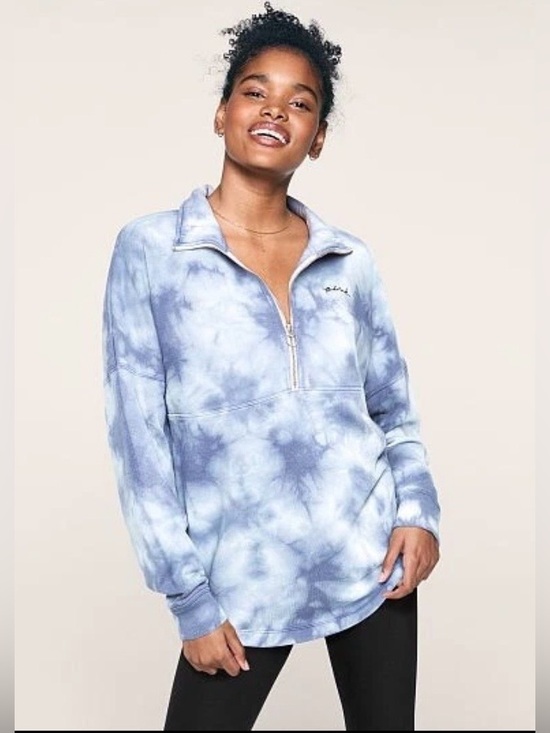 PINK Victoria's Secret Sweaters - VS VICTORIAS SECRET PINK VARSITY HALF ZIP PULLOVER SWEATER